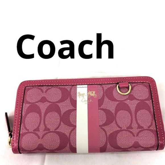 Coach Full Pink Monogram Zip Around Wallet - Picture 1 of 6
